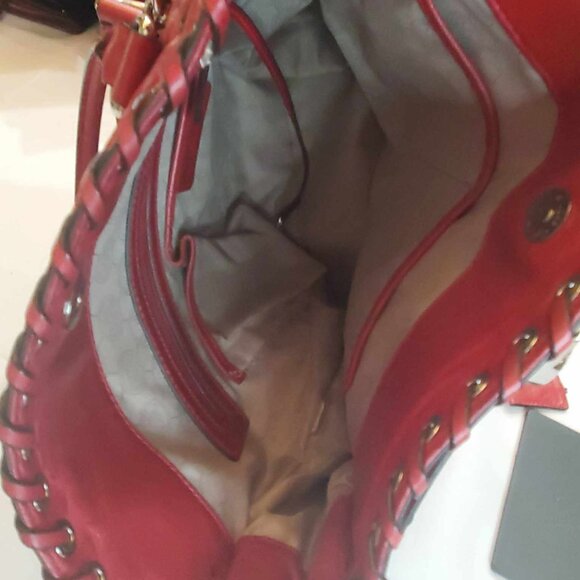 Micheal Kors LE Large Hamilton Chilli Red Hippie Grommet Leather Tote EUC - Picture 7 of 13
